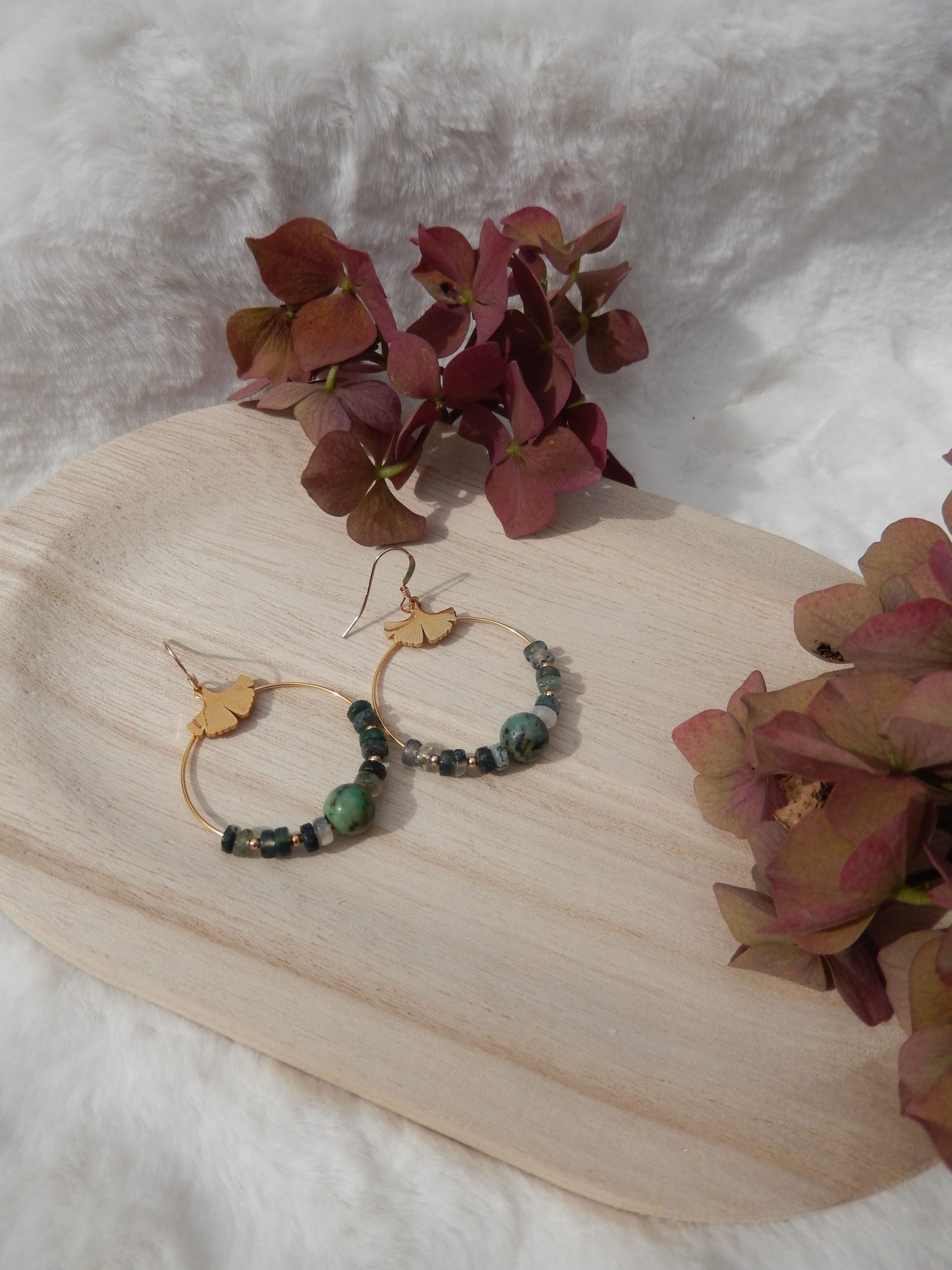 Boucles d'oreilles Uranie - Agate mousse et Turquoise africaine
