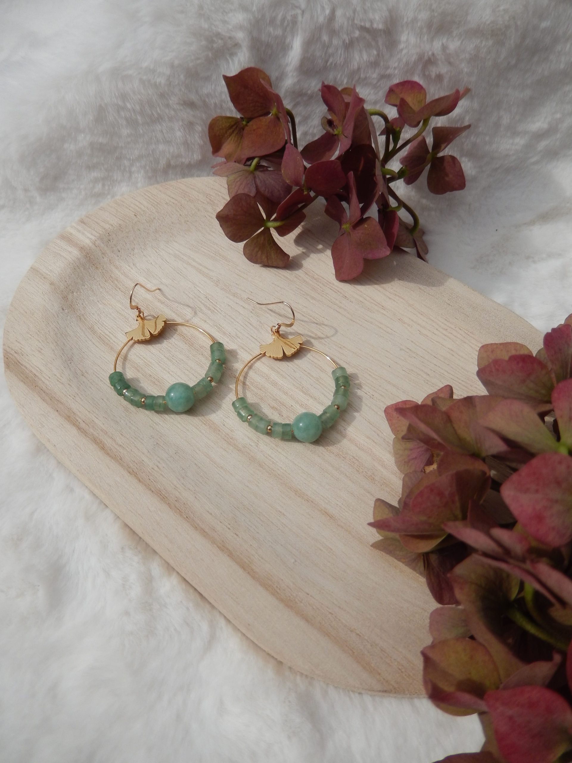 Boucles d'oreilles Uranie - Amazonite et Jade de Birmanie