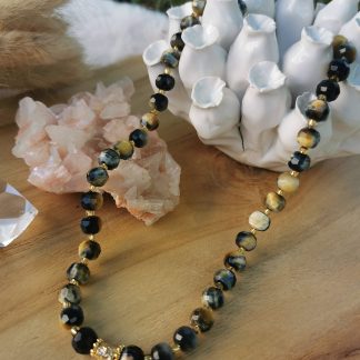 Collier ELEGIA Oeil de tigre bleu-min
